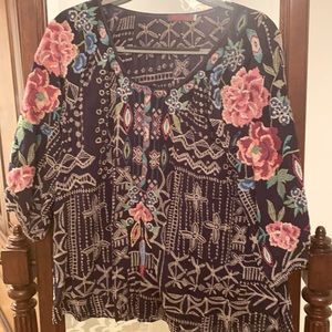 Johnny Was navy with pink embroidery flowers